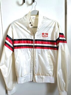 1980s World Oilmen's Tennis Tournament Windbreaker - Red & Black Racing Stripes
